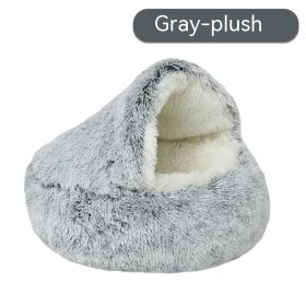 Pet Cat Bed Semi Enclosed Dog House (Option: Grey-100cm-Plush)
