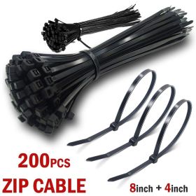 4 & 8 Inch Black Nylon Cable Wire Zip Ties UV Resistant - 200 Pcs Cable Zip Ties (Option: Cable Ties)