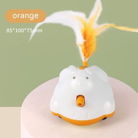 Feather Fishing Rod Turntable Automatic Self-Hi Laser Cat Teaser Toy (Option: Orange White-One Size)