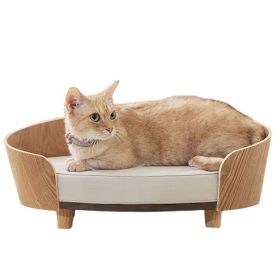 Wooden Cat Nest Dog Bed Teddy Pet Sofa Bed (Color: Brown)